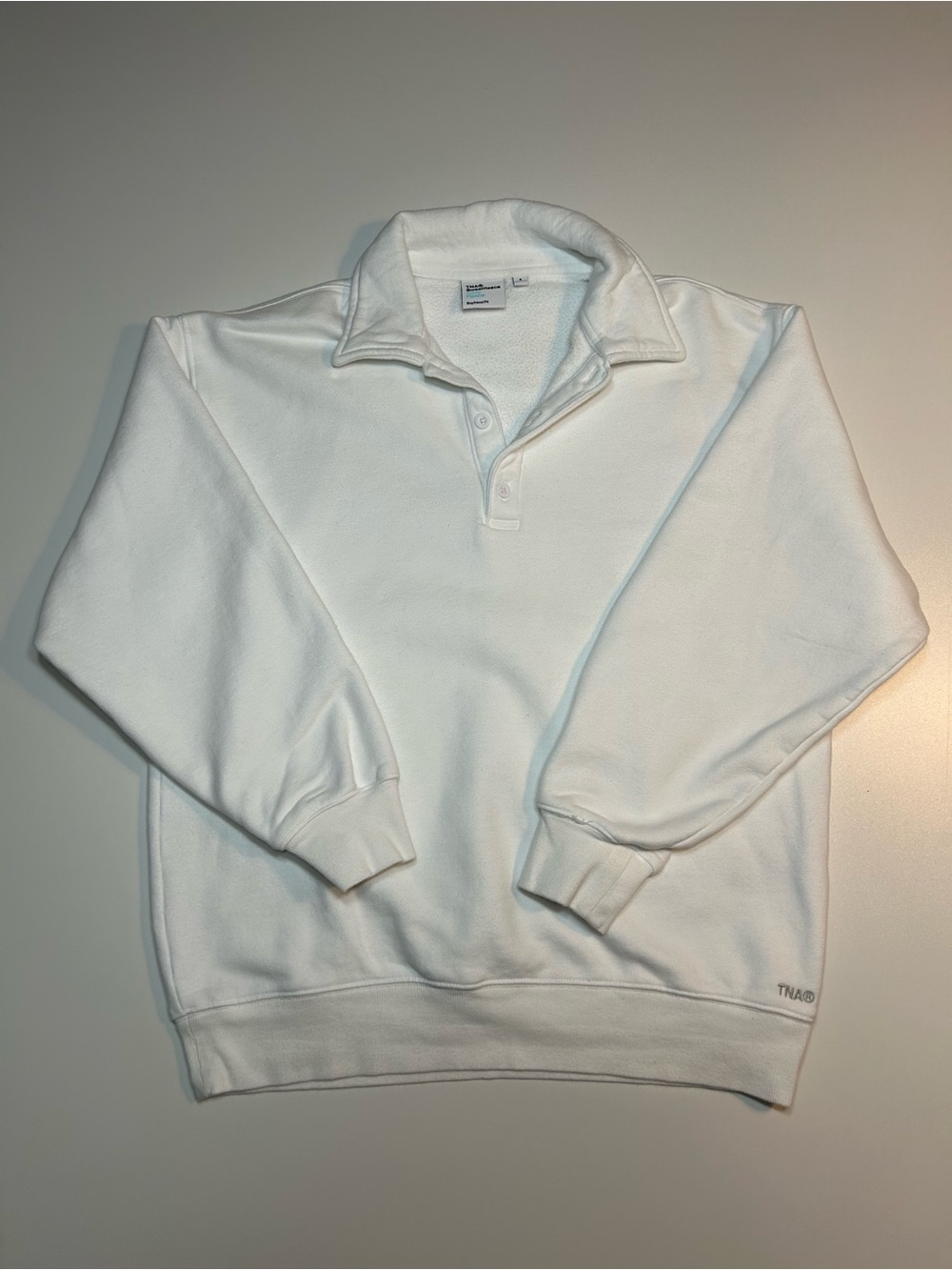 Aritzia Tna Cozy Fleece Boyfriend Polo Pullover Sweatshirt White - Picture 1 of 9